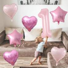 6 piezas Globos gigantes con forma de número de caramelo con corazones blancos de helio con café y crema para decoración de fiesta de cumpleaños o aniversario - Rosa - Ver 5