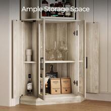 LINSY HOME Corner Bar Cabinet, 68.5" Tall Farmhouse Wine Cabinet With Rotating Liquor Shelves, Home Bar Cabinet With Barn Door & Adjustable Shelves For Dining Room, Living Room, Kitchen, Washed Gray - 水洗灰 - 查看 6