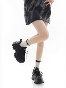 Zapatos tenis de tacón alto de moda para mujer, tenis simples con cordones, zapatillas deportivas para mujer, zapatillas cómodas y de moda con plataforma, zapatillas deportivas con cuña para mujer, zapatillas deportivas con cuña para mujer, zapatillas deportivas de tacón alto a la moda, calzado cómodo y casual, zapatos deportivos con cuña para mujer, zapatillas deportivas para mujer Zapatillas de deporte de suela gruesa, cómodas y de moda, zapatillas de deporte para mujer al aire libre, zapatillas de deporte casuales, zapatos de moda ligeros, transpirables, antideslizantes, de suela gruesa, adecuados para correr intensamente, zapatillas de cuña, zapatos casuales cómodos - Negro - Ver 9