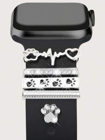 5 st metallberlocker dekorativ ring kompatibel med Apple Watch-armband berlocker husdjur tassar hund katt valp diamant strass ornament smartklocka silikonarmband tillbehör armband moderiktiga tillbehör (klocka och armband ingår ej) kompatibel med Galaxy Watch