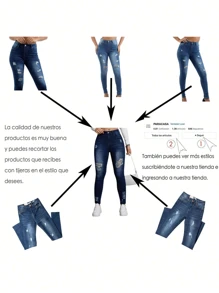 High Waisted Skinny Denim Pants With Pockets -ZANA - Blue - View 4