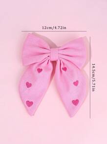 1pc Pink Embroidered Hearts Hair Bow Clip,Love Hairpins Hair Bows For Girls,Romantic Hair Accessory,Mother's Day Gifts - Multicolor - View 8