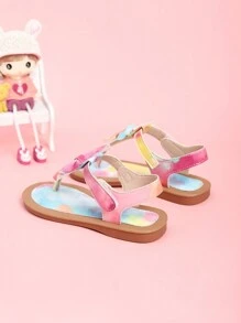 New Summer Thong Sandals With Bow Decor, Cute Girls Daily Casual Princess Flat Beach Sandals