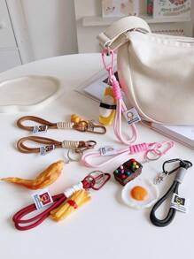 1pc Simulatie Voedsel Hanger, Decoratieve Sleutelhanger Inclusief Sushi, Rijstbal, Chips, Gebakken Kip, Gebakken Ei, Handgemaakt Touw, Mode Accessoire Voor Tas, Telefoon, Camera, Unisex Klein Cadeau