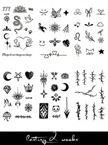 STARTTOOS Herbal Juice Temporary Tattoos Mini Set, Featuring Butterfly, Heart, Flowers, Rhinestones, Crescent Moon, And Snake Designs, Couple Tattoos For Daily, Party, Holiday Gifts, 14 Days No Fading, Waterproof, On Wrist, Fingers, Behind Ears, Shoulders, Neck, Collarbones - Blue - View 17