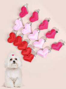 15 个狗狗心形发夹，玫瑰红色迷你心形鸭嘴宠物发夹，可爱装饰宠物毛发配饰。 - 彩色 - 查看 1
