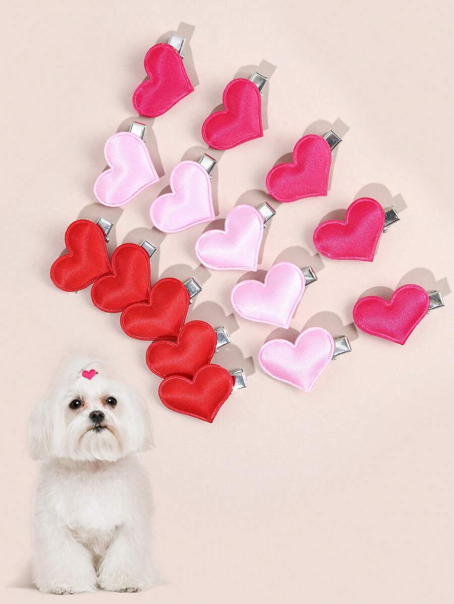15 个狗狗心形发夹，玫瑰红色迷你心形鸭嘴宠物发夹，可爱装饰宠物毛发配饰。 - 彩色 - 查看 1