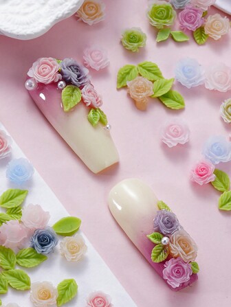 100 件 3D 花朵玫瑰美甲饰品夜光树脂山茶花美甲耳钉饰品女士 DIY 工艺品美甲贴片美甲装饰指甲美甲用品指甲美甲宝石