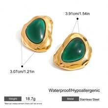 S SHOPBOHO 1Pair Bold Stainelss Steel Jewelry Chunky Gold Stud Earrings Vintage Gemstone Earring For Women