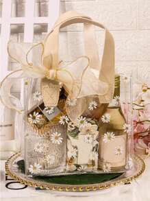 5pcs/Set Birthday Gift Bags, (Excluding Ribbons, Plain Handbag) Transparent PVC Tote Bags, Wedding Candy Gift Bags, Simple Style Unprinted Handbag, Large Capacity Cosmetic Storage Bags, Birthday Party Favor Bags, Christmas, Back To School Plastic Waterproof Gift Bags, Transparent Gift Bags For Wedding, Housewarming Shower