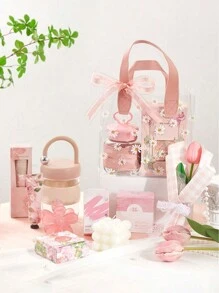 5pcs/Set Birthday Gift Bags, (Excluding Ribbons, Plain Handbag) Transparent PVC Tote Bags, Wedding Candy Gift Bags, Simple Style Unprinted Handbag, Large Capacity Cosmetic Storage Bags, Birthday Party Favor Bags, Christmas, Back To School Plastic Waterproof Gift Bags, Transparent Gift Bags For Wedding, Housewarming Shower