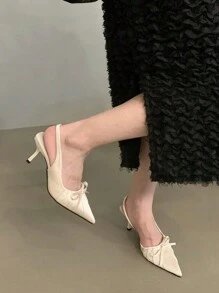 Fall/Winter 2025 Unique Leopard Print Closed Toe High Heel Sandals, Stylish Pointed Toe Bowknot Flats, New Summer Fashion, Kitten Heels, Elegant, Women Pumps, Elegant, Party Outfits - Beige - View 3