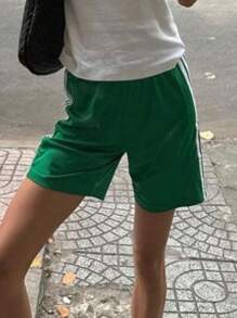 Women's Striped Shorts Casual Loose Elastic Waist Sport Short Pants With Pockets For Summer