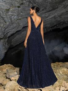 Faeriesty Shimmering Sleeveless V-Neck Maxi Dress With Waist-Cinching Silhouette & Pleated Fabric – Spring/Summer Evening Gown For Formal Events & Parties (Sophisticated Elegance, Versatile Party Wear)
