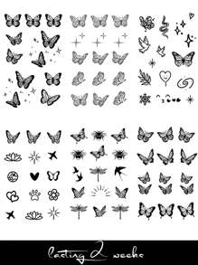 STARTTOOS Herbal Juice Temporary Tattoos Mini Set, Featuring Butterfly, Heart, Flowers, Rhinestones, Crescent Moon, And Snake Designs, Couple Tattoos For Daily, Party, Holiday Gifts, 14 Days No Fading, Waterproof, On Wrist, Fingers, Behind Ears, Shoulders, Neck, Collarbones - Blue - View 13