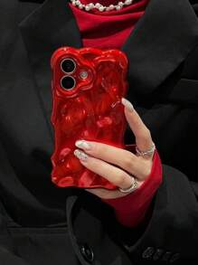 酒红色泡泡波 15/15 Pro Max 手机壳，独特时尚保护套，兼容 14 Pro、13、12、11 型号，防水防震防摔防刮 - 紅色 - 查看 2