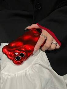 酒红色泡泡波 15/15 Pro Max 手机壳，独特时尚保护套，兼容 14 Pro、13、12、11 型号，防水防震防摔防刮 - 紅色 - 查看 6