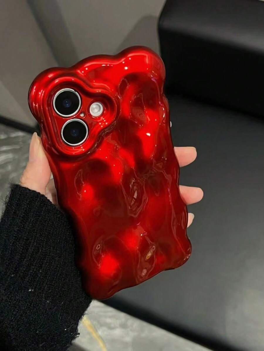 酒红色泡泡波 15/15 Pro Max 手机壳，独特时尚保护套，兼容 14 Pro、13、12、11 型号，防水防震防摔防刮 - 紅色 - 查看 1