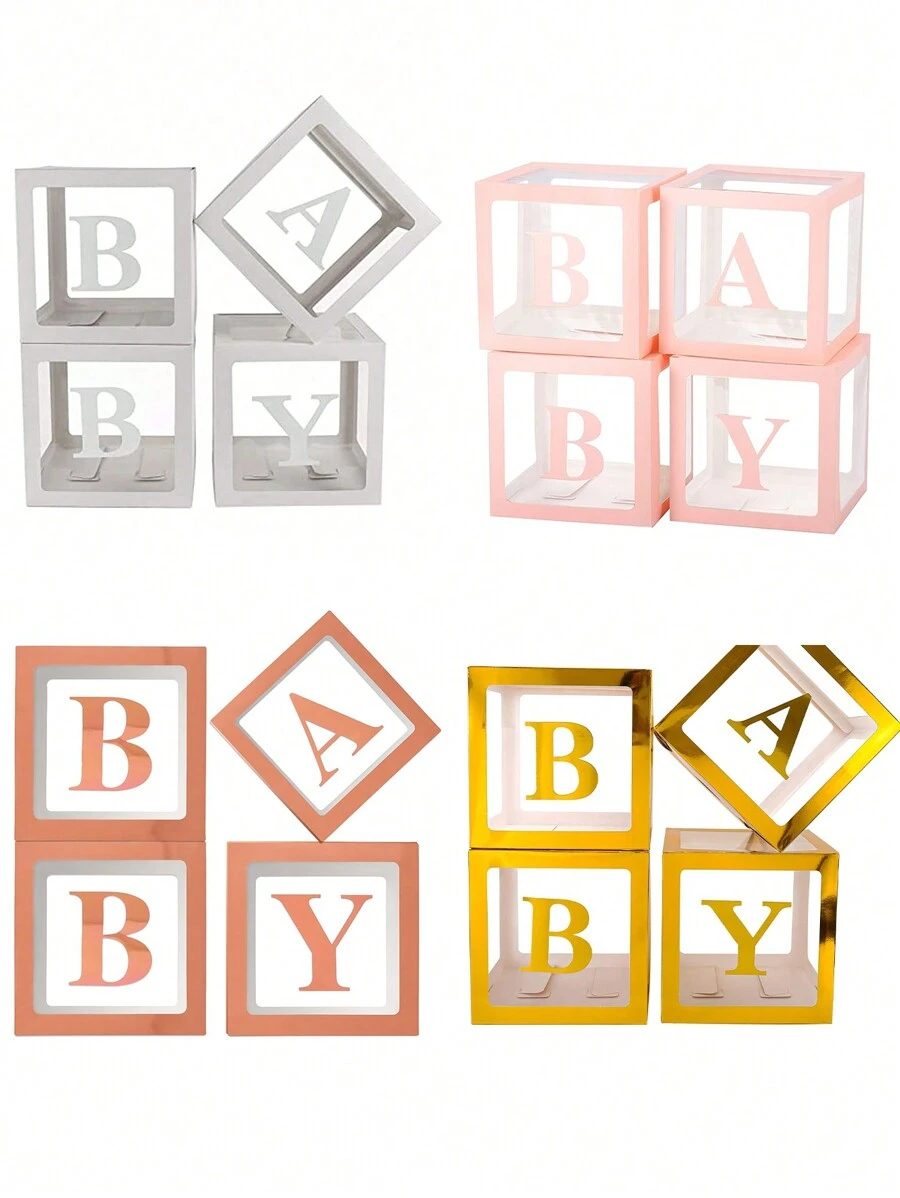 Baby Boxes With Letters For Baby Shower, Baby Shower Decorations With 4 Transparent Balloon Boxes For Girl Baby Shower Gender Reveal Decorations(Pink,Golden,Rose Gold, White) - Multicolor - View 1