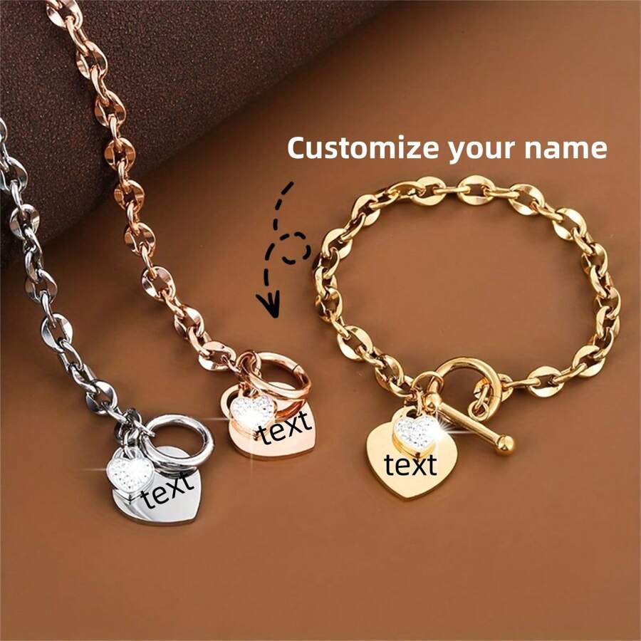 定制不锈钢心形吊坠和 OT 扣手链，适合女性日常佩戴 - 彩色 - 查看 1