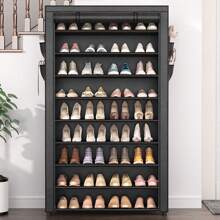 Superlele 10 Tier Shoe Rack, Grey/Black Shoe Cabinet, Large Capacity 50-56Pairs Beautiful Tall Shoe Shelf Free Standing Storage Cabinet Entryway Closet, Dustproof Floor Standing Storage Cabinet With Easy Assembly, For Bedrooms And Dormitories