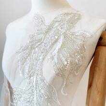 1PC White Fish Shaped Lace Sticker With Fine Embroidery, Flower Lace Patch Sewing, Adding Ball Dress, Wedding Dress - White - View 4