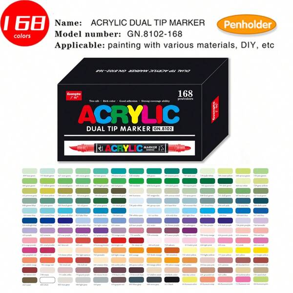 Canetas de ponta dupla com marcador acrílico GuangNa 8102, 168 cores, pontas macias, sem pressão, misturáveis, ideais para grafite DIY, belas artes, estudantes, marcadores