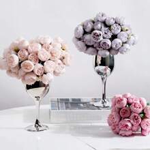 Set de 9 piezas de ramos de peonía artificial, ramo de 27 cabezas de flores artificiales, adecuado para bodas, fiestas, decoración del hogar, fiestas de vacaciones, ramo de rosas artificiales para el Día de los Enamorados - Flores de peonía y camelia artificiales de plástico para decoración del hogar, sala de estar, boda, fiesta, Día del Padre, Día de la Madre, graduación, centros de mesa, accesorios de fotografía y arreglos florales de novia para bodas