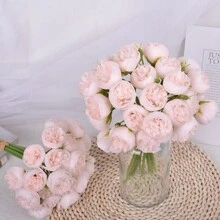 Set de 9 piezas de ramos de peonía artificial, ramo de 27 cabezas de flores artificiales, adecuado para bodas, fiestas, decoración del hogar, fiestas de vacaciones, ramo de rosas artificiales para el Día de los Enamorados - Flores de peonía y camelia artificiales de plástico para decoración del hogar, sala de estar, boda, fiesta, Día del Padre, Día de la Madre, graduación, centros de mesa, accesorios de fotografía y arreglos florales de novia para bodas