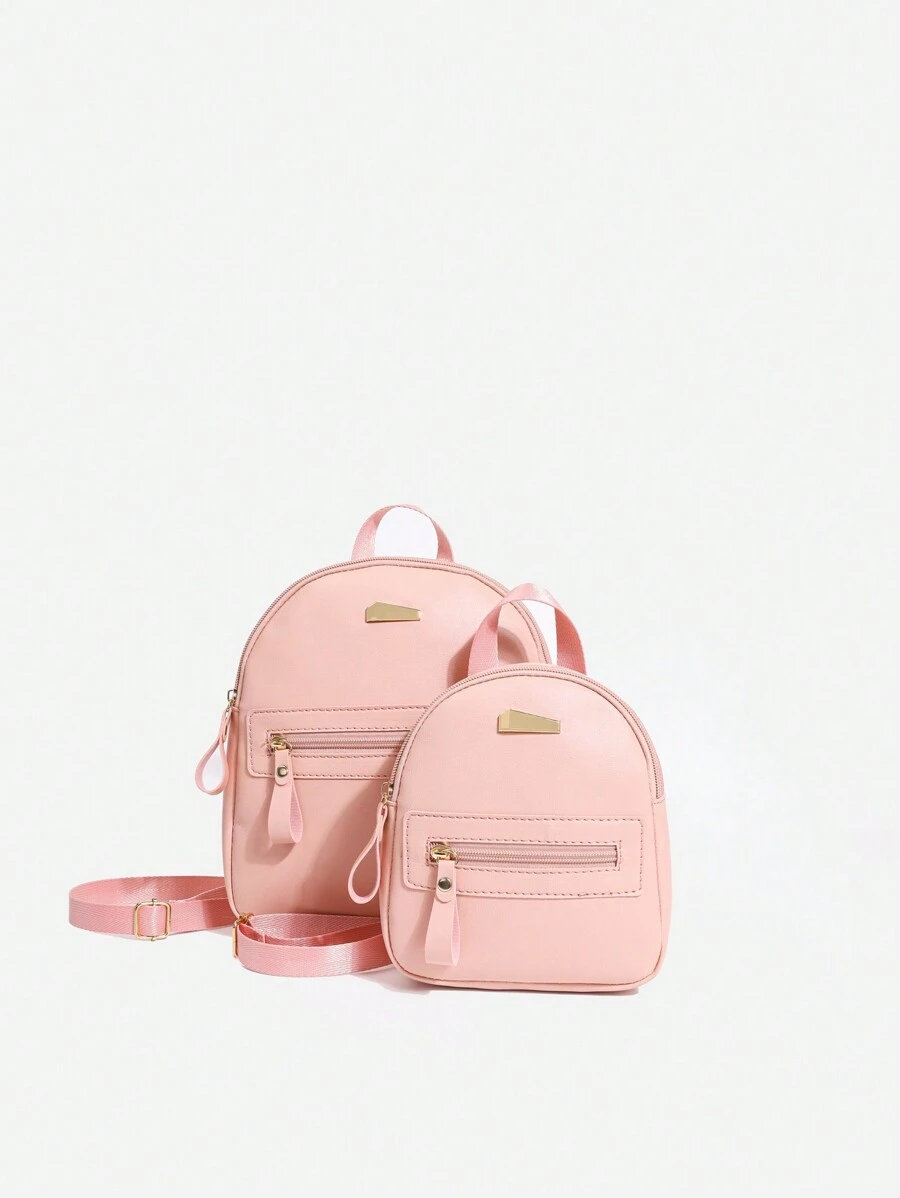Adjustable Strap Work Backpack, Zipper Commuter Purse - Pink Backpack - Pink - View 1