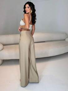 Women's Elegant Wide Leg Pants With Pocket - Màu be - Xem 4