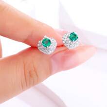 0.6 克拉绿色圆形祖母绿 S925 镀银铂金耳环 - 綠色 - 查看 8