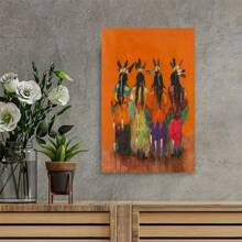 Four Native American Women In Bright Dresses, Canvas  Art, Arts & Crafts-Framed, Material: Canvas