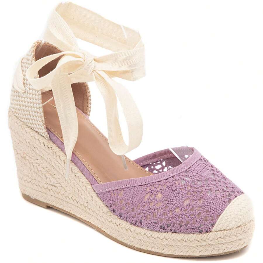 Women's Lace-Up Platform Sandals, Thick Sole Casual Sneakers, Women's Platform Thick Bottom Athletic Walking Shoes - Purple - View 1
