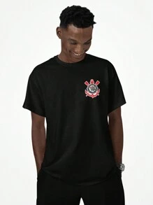 Corinthians Football Team Casual T-Shirt Timão Front Back - 黑色 - 查看 2