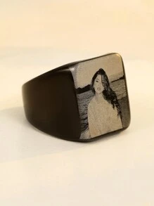 1pc Customizable Rectangle Casting Personalized Laser Engraved Photo Ring, Mother's Day Gift, Valentine's Day Gift, Birthday Anniversary, Family Gift For Friends, Classmates, Graduates, Fashion, Autumn Fashion, Winter Fashion