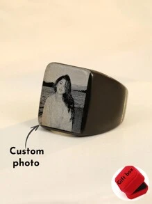 1pc Customizable Rectangle Casting Personalized Laser Engraved Photo Ring, Mother's Day Gift, Valentine's Day Gift, Birthday Anniversary, Family Gift For Friends, Classmates, Graduates, Fashion, Autumn Fashion, Winter Fashion