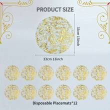 1/4/12pcs Disposable Golden Placemats Round 33.02 Cm Golden Foil Mesh Pressed Fall Table Mates Golden Doilies For Dining Table Wedding Birthday Party Holiday Home Decoration
