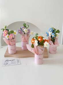 1 件情人节礼物毛绒花束，手工针织花束，向日葵花束，仿真玫瑰花束，适合情人节、生日、母亲节、圣诞节、复活节 - 彩色 - 查看 8