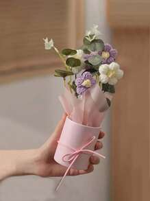 1 件情人节礼物毛绒花束，手工针织花束，向日葵花束，仿真玫瑰花束，适合情人节、生日、母亲节、圣诞节、复活节 - 彩色 - 查看 5