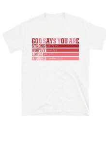 Oversized Style For Women, God Say You Are Strong Worthy Tshirt, Romantic Love Talk Tee, A Gift For A Loved, Christian Valentine Tshirt, Loose Type Shirt For Women, Perfect For Holiday Parties Or Gift Giving, Soft And Comfortable - 白色 - 查看 3