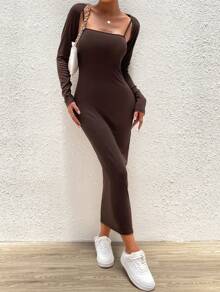 Women's Fashionable Slim Fit Camisole Dress, High-End Elegant Shawl Style Long Sleeved Jumpsuit Long Skirt