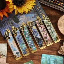 1pc Metal Hollow Bookmarks Clip ,Golden Hollow Bulk Bookmark Van Gogh Oil Painting Theme Book Mark Bookmarks Art Aesthetic Window Shapes Back To School For Book Lovers Writers Readers Reading School & Office Work - one-size - View 12