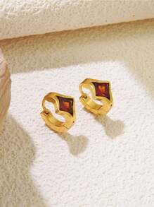1 Set Luxurious Fashion Diamond-Shaped Colorful Glass Studded Open Hoop Design Stainless Steel Earrings, Suitable For Women's Party, Daily Fashion Outfit, Commuting Or As Gift