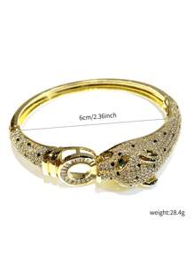 1pc Luxury Multicolor Cubic Zirconia Leopard Pattern Elegant Copper Bangle Bracelet, Gift For Mom, Formal Event Accessory