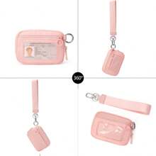 Customized Logo Nylon Dual Layer Zipper Coin Purse, Credit Card Holder, ID Card Case With Lanyard, Mini Wallet, Clutch Purse For Women - Multicolor - View 6