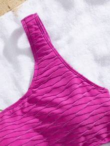 Conjunto de biquíni de praia com tecido especial colorido e elegante para férias de primavera, traje de banho, para o verão - Rosa Quente - Ver 5