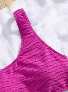 Conjunto de bikini de tela especial colorida con cuello asimétrico, ropa de baño para vacaciones de primavera, para el verano