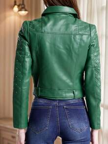 Gentle Style Lingge Quilted Cotton Small Edition Padded Coat For Women Spring With Waist Belt And Waist Padded Coat - Army Green - View 4