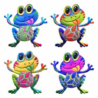 1pc/4pcs Creative Metal Frog Art Wall Decor, Vibrant Colored Metal Frog Wall Hanging Decoration, Suitable For Home, Outdoor Garden, Patio, Porch, Fence, Wedding, All Season Wall Hanging, Festival Decoration, Mother's Day Gift, Perfect Gift For Frog Lovers